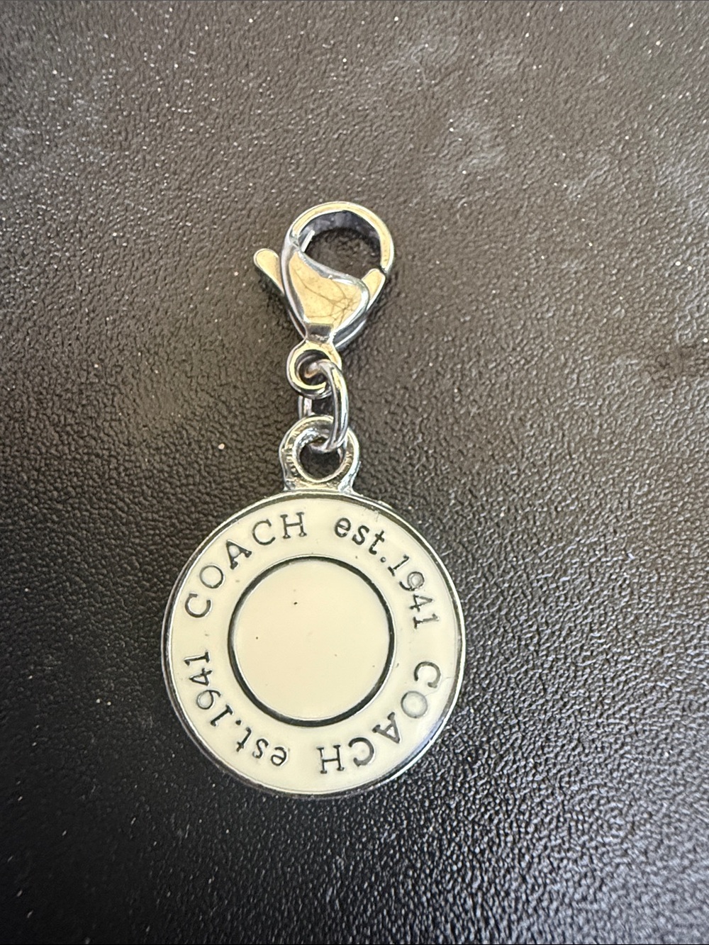 Coach White Enamel Round Logo Mini Charm with Silver Lobster Clasp